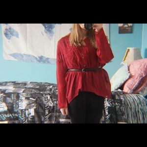 J Jill Red Buttoned Blouse